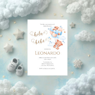 Blauwe beer babyshower uitnodiging