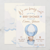 Blauwe beer babyshower uitnodiging (Voorkant / Achterkant)