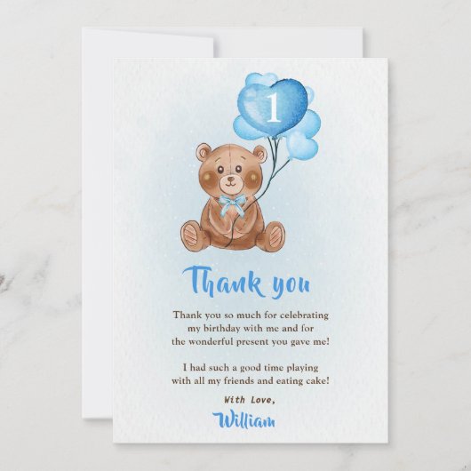 Blauwe Beer ballon Birthday Foto bedankt Kaart (Voorkant)