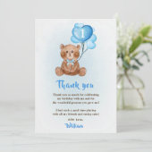 Blauwe Beer Ballon Verjaardag Foto Bedankt Kaart (Staand voorkant)