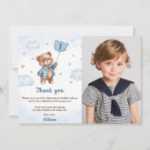 Blauwe Beer Ballon Verjaardag Foto Bedankt Kaart (Voorkant)