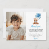 Blauwe Beer Ballon Verjaardagsfoto Bedankkaart (Voorkant)