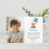 Blauwe Beer Ballon Verjaardagsfoto Bedankkaart (Staand voorkant)