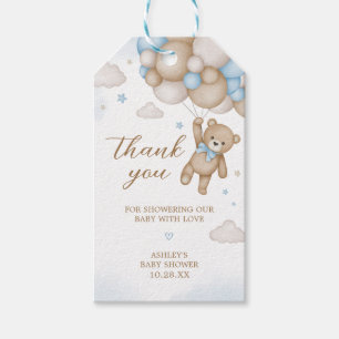 Blauwe Beer Ballonnen Baby Shower Favor Tags Cadeaulabel