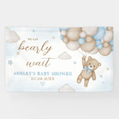 Blauwe Beer Ballonnen Baby Shower Spandoek (Horizontaal)