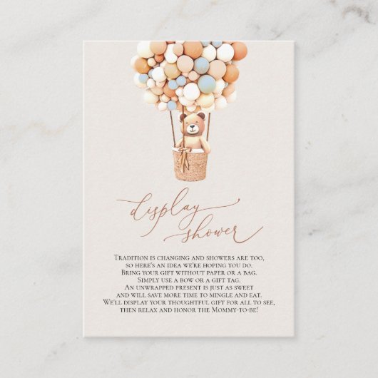 Blauwe Beer-ballonnen Display Shower Enclosure Car Informatiekaartje (Voorkant)