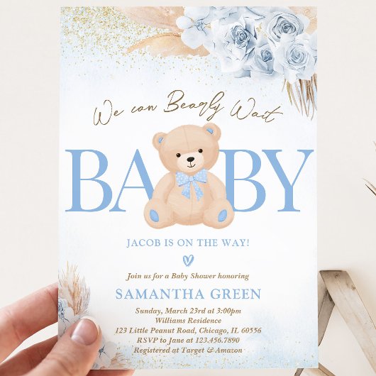 Blauwe Beer Boho Baby Shower Kaart
