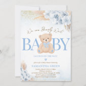 Blauwe Beer Boho Baby Shower Kaart (Voorkant)