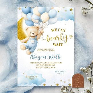 Blauwe Beer en ballon Jongens Baby Shower Kaart