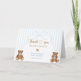 Blauwe Beer Kan Haast Niet Baby Shower Elegante St Bedankkaart