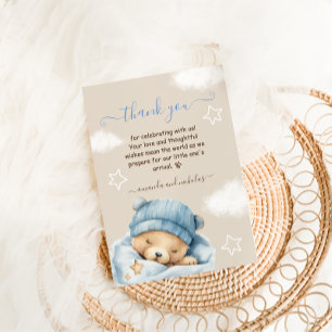 Blauwe Beer Op De Wolken Baby Shower Voor Jongen Bedankkaart