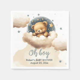 Blauwe beer op wolken baby shower uitnodiging servet