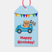 Blauwe Beer Race Birthday Cadeaulabel (Voorkant)