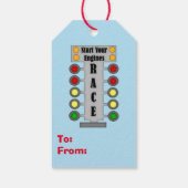 Blauwe Beer Race Birthday Cadeaulabel (Achterkant)