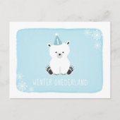 Blauwe Beer Winter Onederland Eerste verjaardag Uitnodiging Briefkaart (Voorkant)