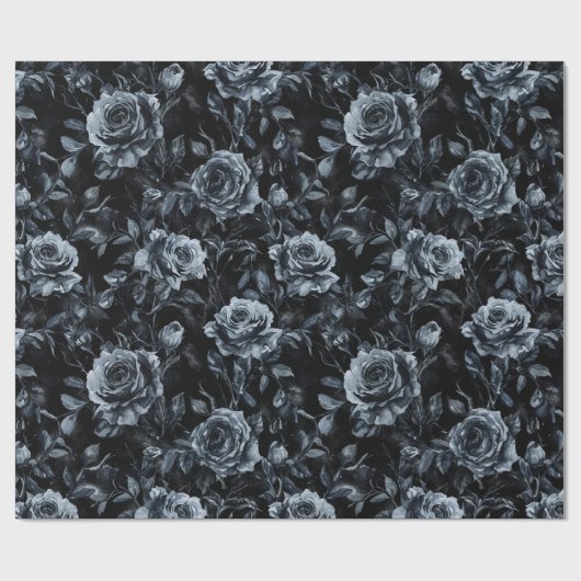 Blauwe Begraafplaats Rozen Gotisch Occult Cadeaupapier (Vlak)
