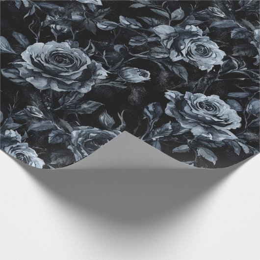 Blauwe Begraafplaats Rozen Gotisch Occult Cadeaupapier (Hoek)