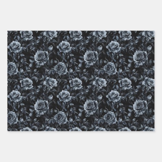 Blauwe Begraafplaats Rozen Gotisch Occult Inpakpapier Vel (Voorkant 2)