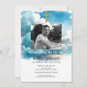 Blauwe begrafenis uitnodiging, Vieren van het leve Kaart (Voorkant)