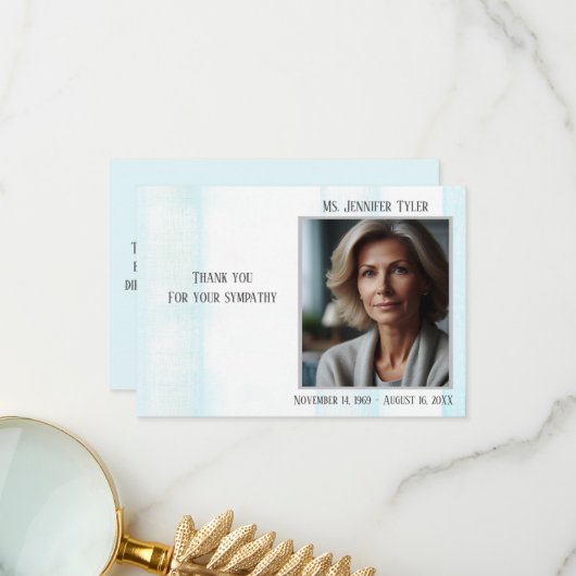 Blauwe begrafenis van familie bedankkaart (Voorkant / Achterkant in situ)