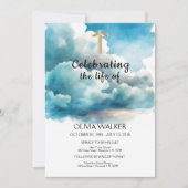 Blauwe begrafenisuitnodiging, het leven vieren kaart (Voorkant)