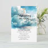 Blauwe begrafenisuitnodiging, het leven vieren kaart (Staand voorkant)