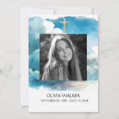 Blauwe begrafenisuitnodiging, het leven vieren kaart (Achterkant)