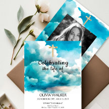 Blauwe begrafenisuitnodiging, het leven vieren