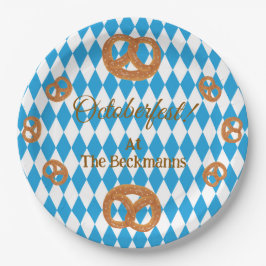 Blauwe Beierse Oktoberfest Pretzels Personaliseer  Papieren Bordje