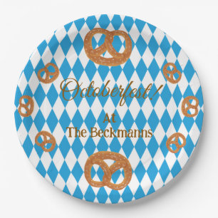 Blauwe Beierse Oktoberfest Pretzels Personaliseer Papieren Bordje