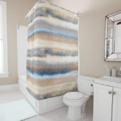 'Blauwe beige Abstracte strepen' Douchegordijn (In situ)