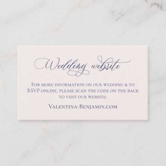 Blauwe beige elegant bruiloft QR-code Informatiekaartje (Voorkant)