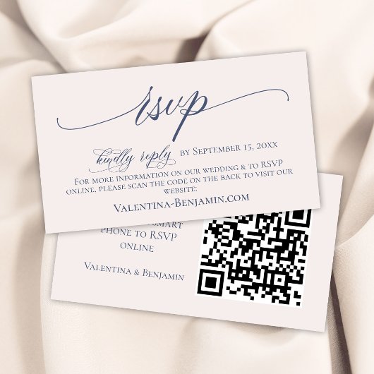 Blauwe beige elegant trouwwebsite RSVP QR-code Informatiekaartje