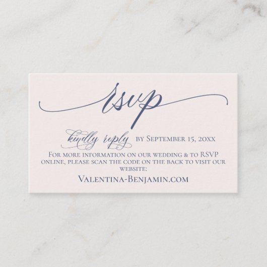 Blauwe beige elegant trouwwebsite RSVP QR-code Informatiekaartje (Voorkant)