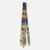 Blauwe beige en olijfgroen bloemen stropdas (Voorkant)