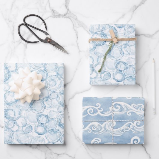 Blauwe Bellen Verjaardag Inpakpapier Vel (Voorkant)