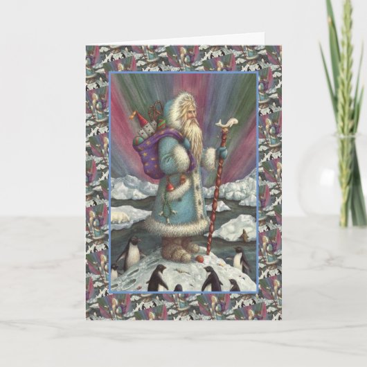 BLAUWE BELSNICKLE, NOORDELIJKE LICHTEN EN PENGUINE FEESTDAGEN KAART (Voorkant)