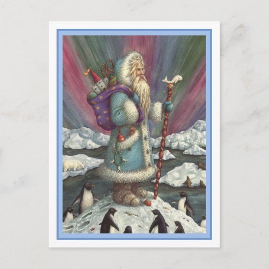 BLAUWE BELSNICKLE, NOORDELIJKE LICHTEN EN PENGUINE FEESTDAGENKAART (Voorkant)