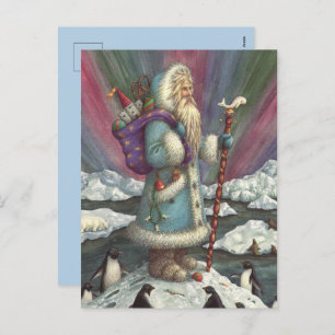 BLAUWE BELSNICKLE, NOORDELIJKE LICHTEN EN PENGUINE FEESTDAGENKAART