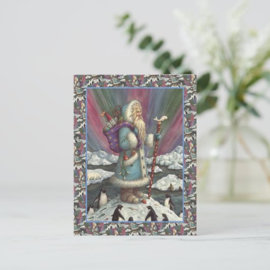 BLAUWE BELSNICKLE, NOORDELIJKE LICHTEN EN PENGUINE FEESTDAGENKAART (Staand voorkant)