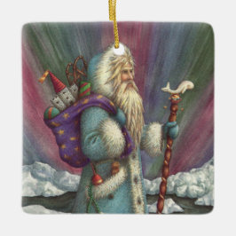 BLAUWE BELSNICKLE, NOORDELIJKE LICHTEN EN PENGUINE KERAMISCH ORNAMENT