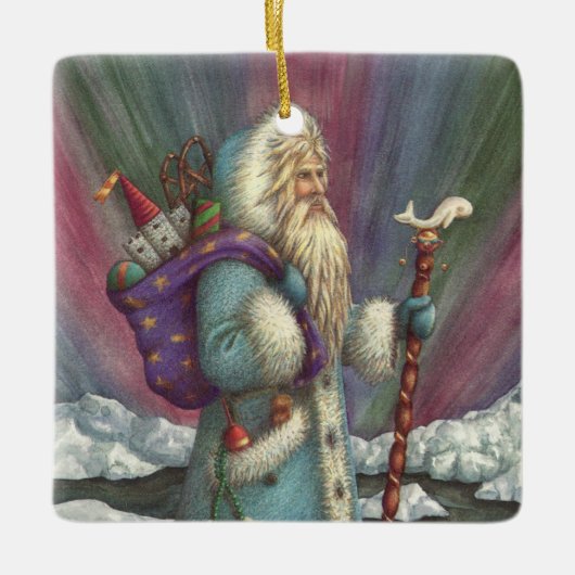 BLAUWE BELSNICKLE, NOORDELIJKE LICHTEN EN PENGUINE KERAMISCH ORNAMENT (Voorkant)