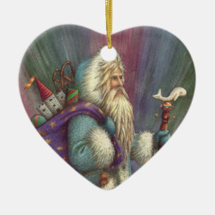 BLAUWE BELSNICKLE, NOORDELIJKE LICHTEN EN PENGUINE KERAMISCH ORNAMENT