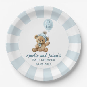 Blauwe beren ballon baby shower papieren borden bordje