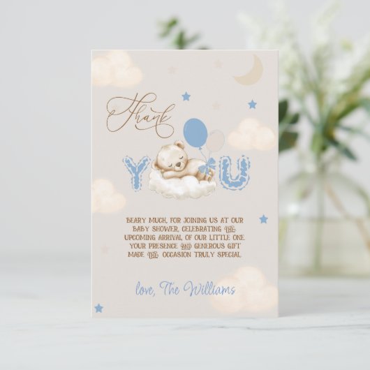 Blauwe Beren ballonnen dragen veel Bedankkaart (Staand voorkant)