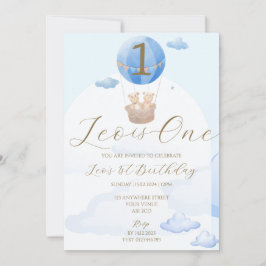 Blauwe Beren ballonnen Kinder 1e Verjaardagsuitnod Kaart