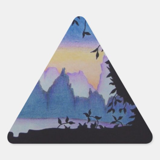 Blauwe berg abstracte zonsondergang landschapskuns sticker (Voorkant)