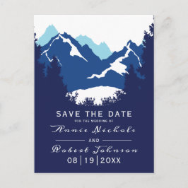 Blauwe berg winter bruiloft Save the Date Aankondigingskaart