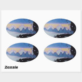 Blauwe berg zonsondergang landschap illustratie ovale sticker (Vel)