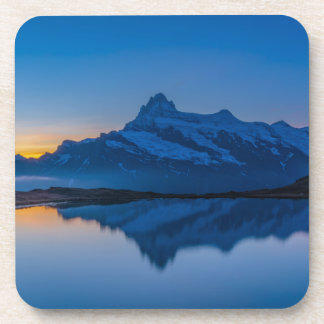 Blauwe Berg Zonsondergang Waterreflectie Bier Onderzetter